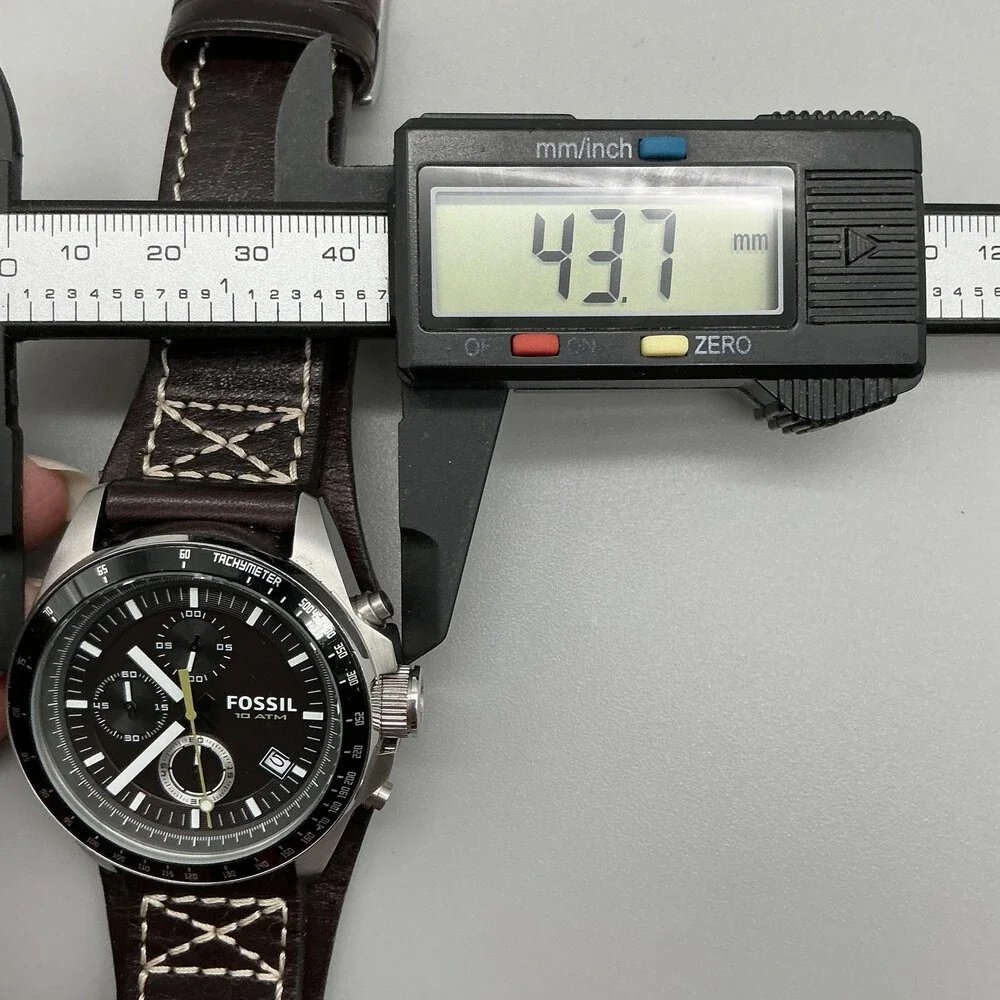 Fossil CH2599 Mens Watch 44mm Black Dial Leather Chronograph Date New Battery